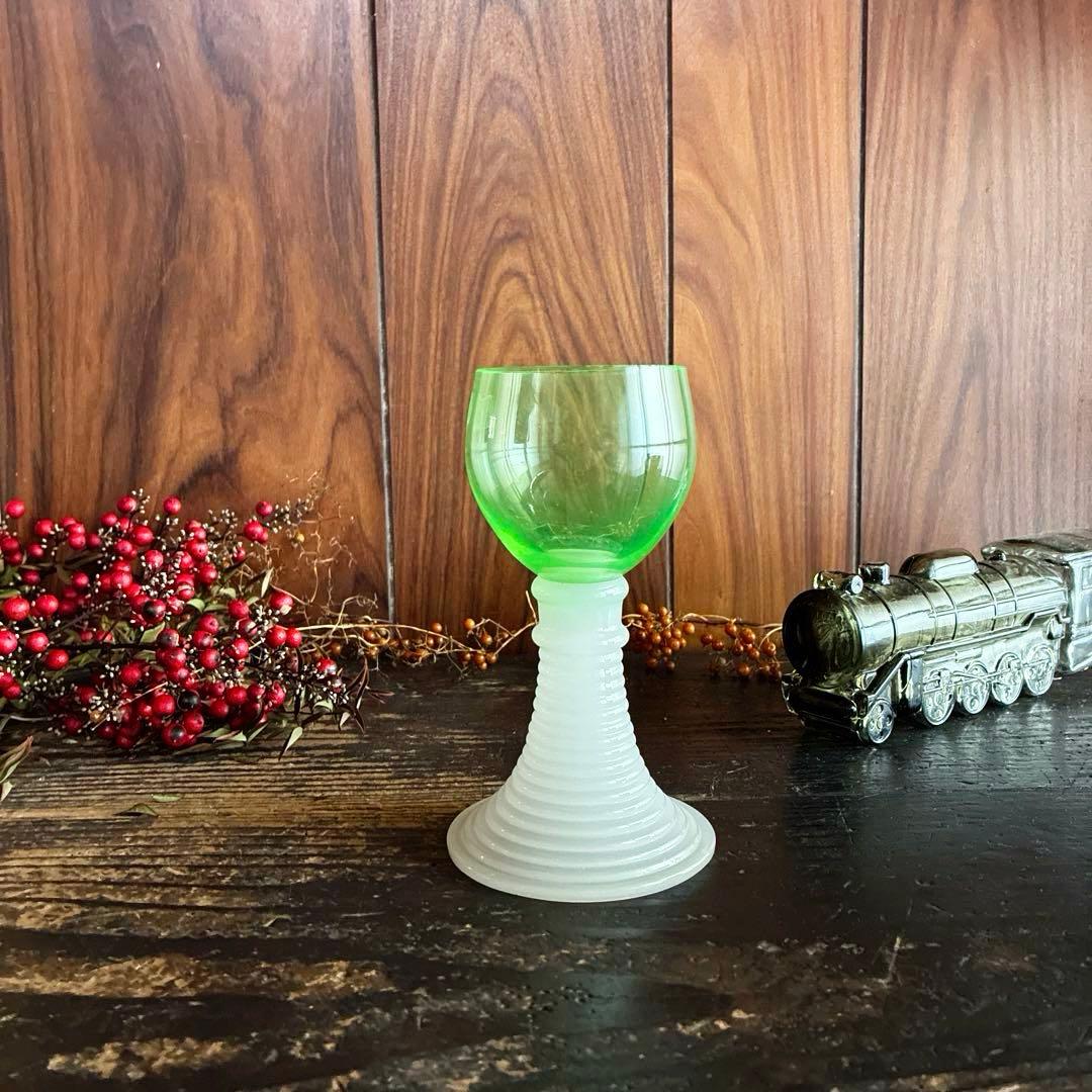 骨董　時代ガラス　超希少　ウラン練りガラス　バイカラー　ワイングラス　レーマー杯