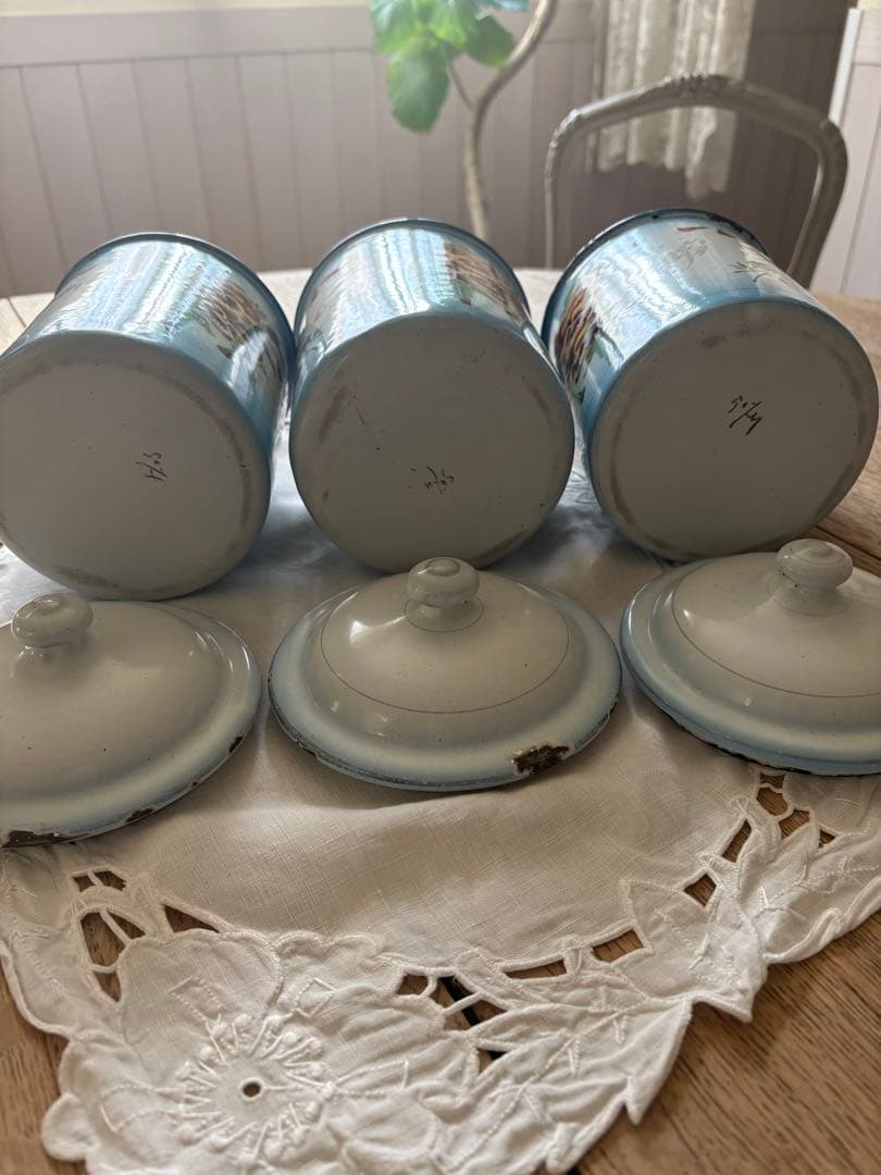 フランスアンティーク♡Japyダブルパンジー柄キャニスター３個セット　希少❣️