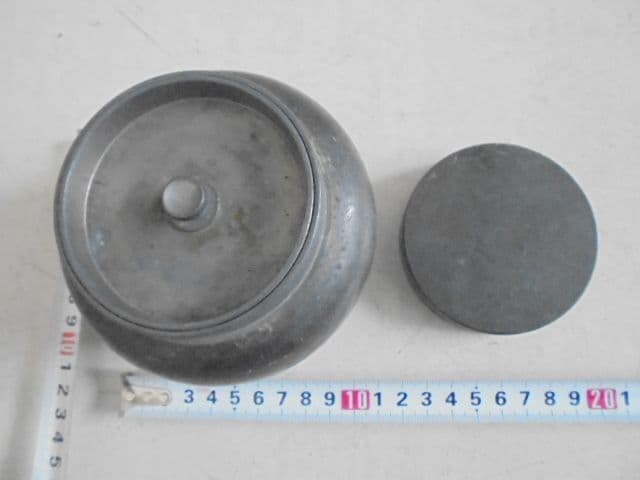 AKa7058　古錫　茶入れ　〇〇堂造　当時物