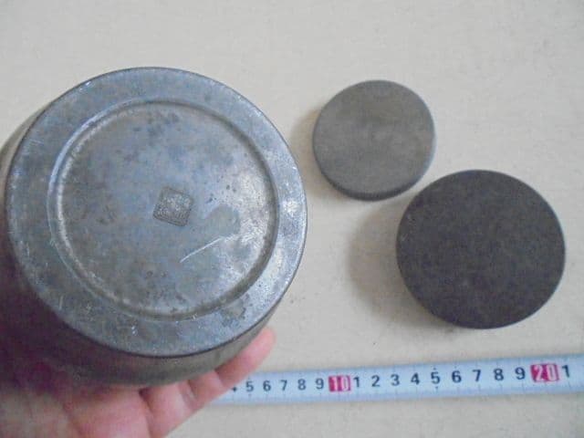 AKa7058　古錫　茶入れ　〇〇堂造　当時物