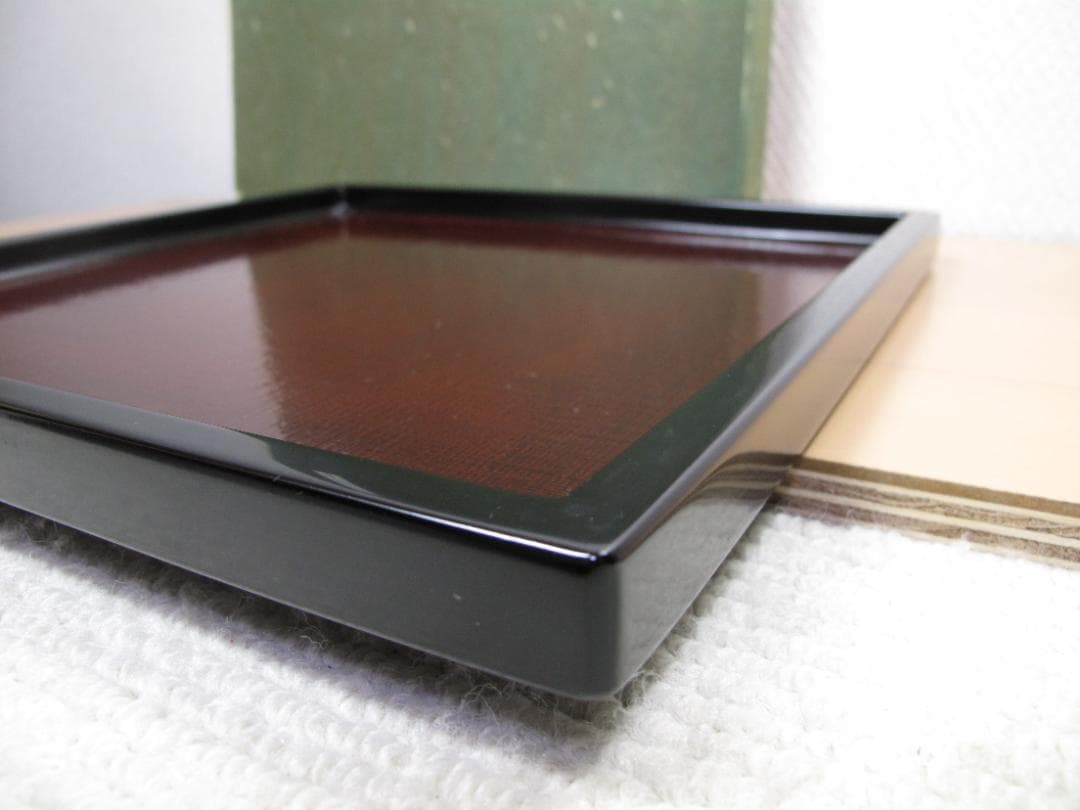 越前漆器 塗師 山本英明 作 四角盆　布目　ほぼ無傷