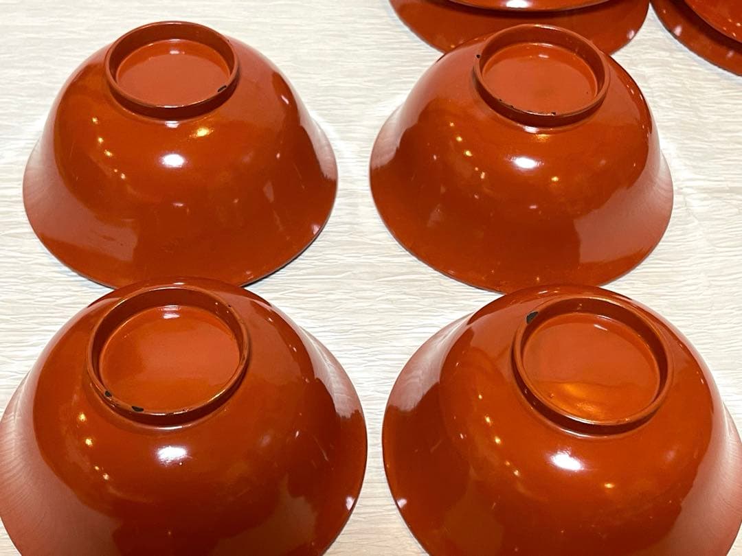 時代　漆器 吸物椀 10個セット 赤色 金蒔絵173
