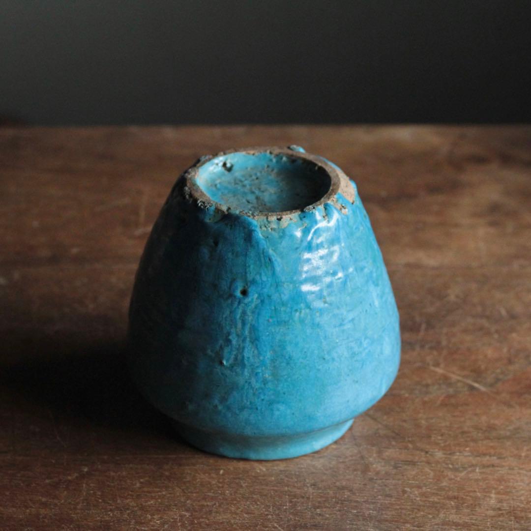 鮮やかな ターコイズブルー 壺 古道具 アンティーク 花器
