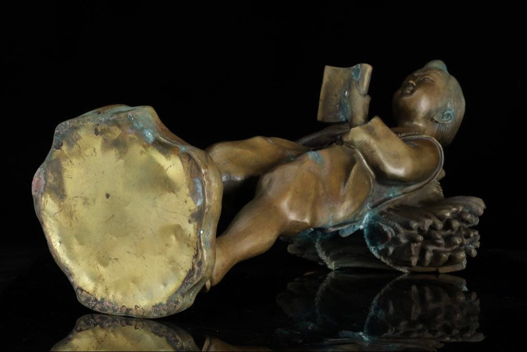 時代物 二宮金次郎像 金属製 大型48cm 二宮尊徳 置物 古美術品 骨董品