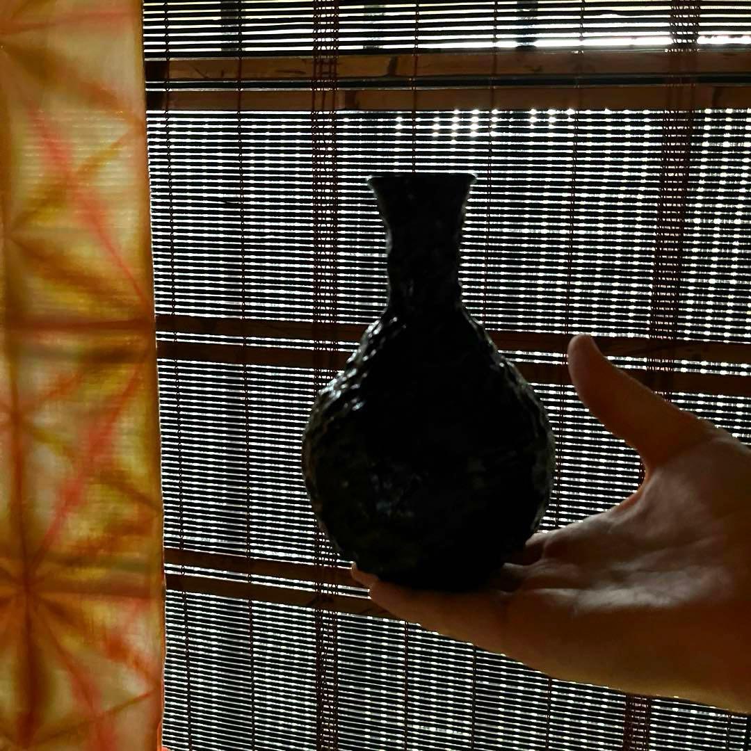 骨董　時代ガラス　プレスガラス　希少紫ガラス　渋紙　氷裂模様　凸凹プレス　花器