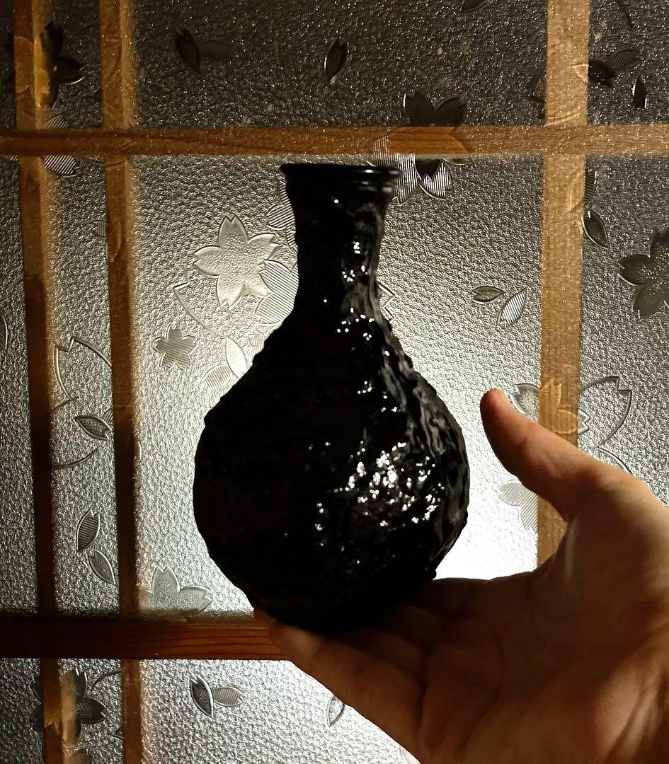 骨董　時代ガラス　プレスガラス　希少紫ガラス　渋紙　氷裂模様　凸凹プレス　花器