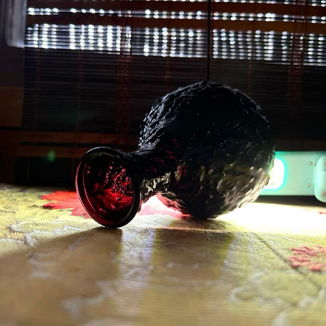 骨董　時代ガラス　プレスガラス　希少紫ガラス　渋紙　氷裂模様　凸凹プレス　花器