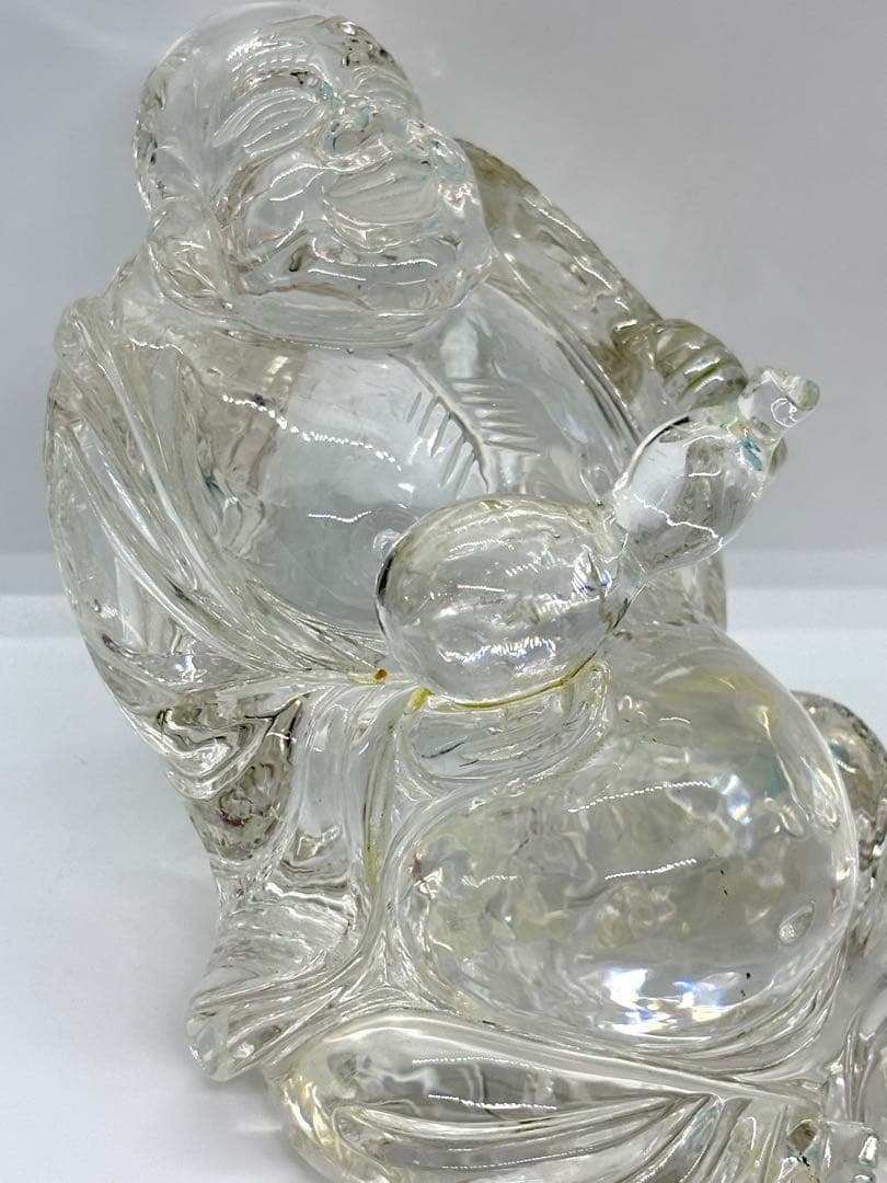 #伝統工芸士　保山作　水晶彫刻 布袋像 台座付き