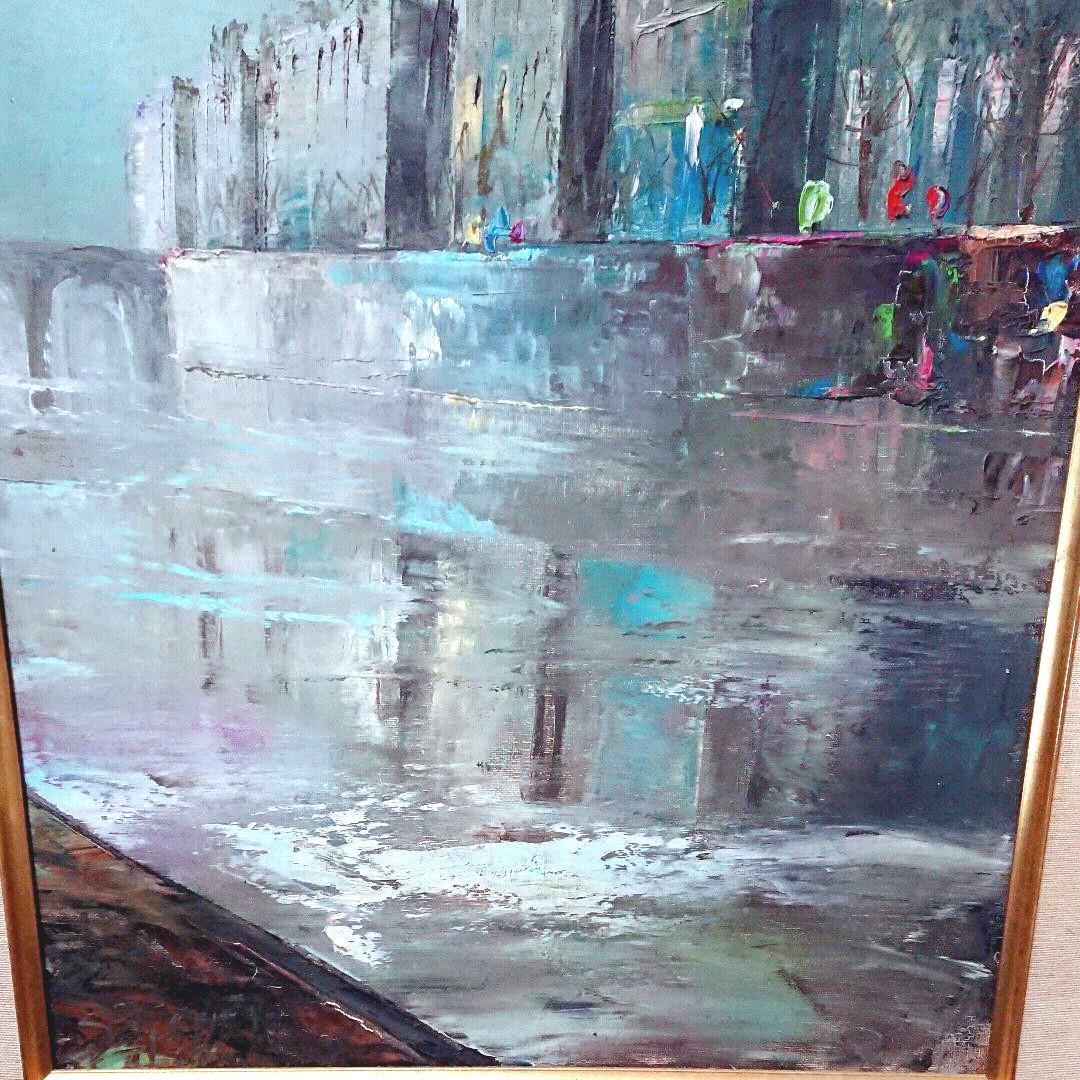 シャビーシック古い油絵          アンティーク風景画