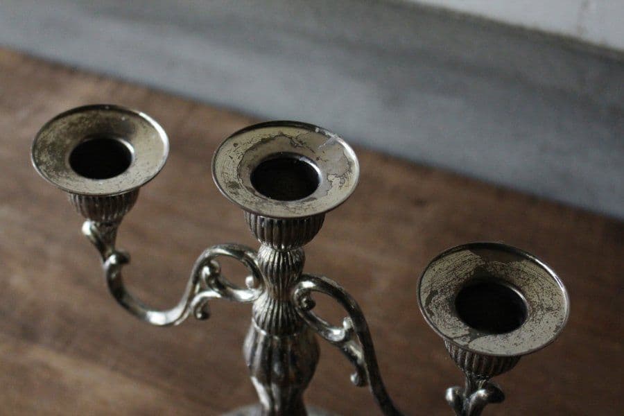 【３連キャンドルスタンド】蝋燭 ホルダー 古道具 蚤の市 ブロカント