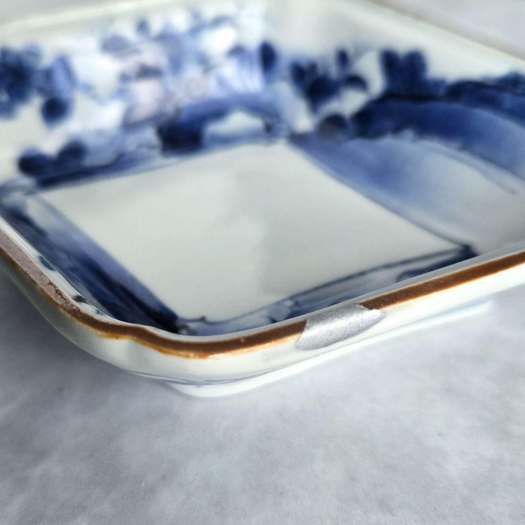 古伊万里　染付　隅入菱皿　小皿　江戸時代　金直し　金継ぎ　骨董　アンティーク
