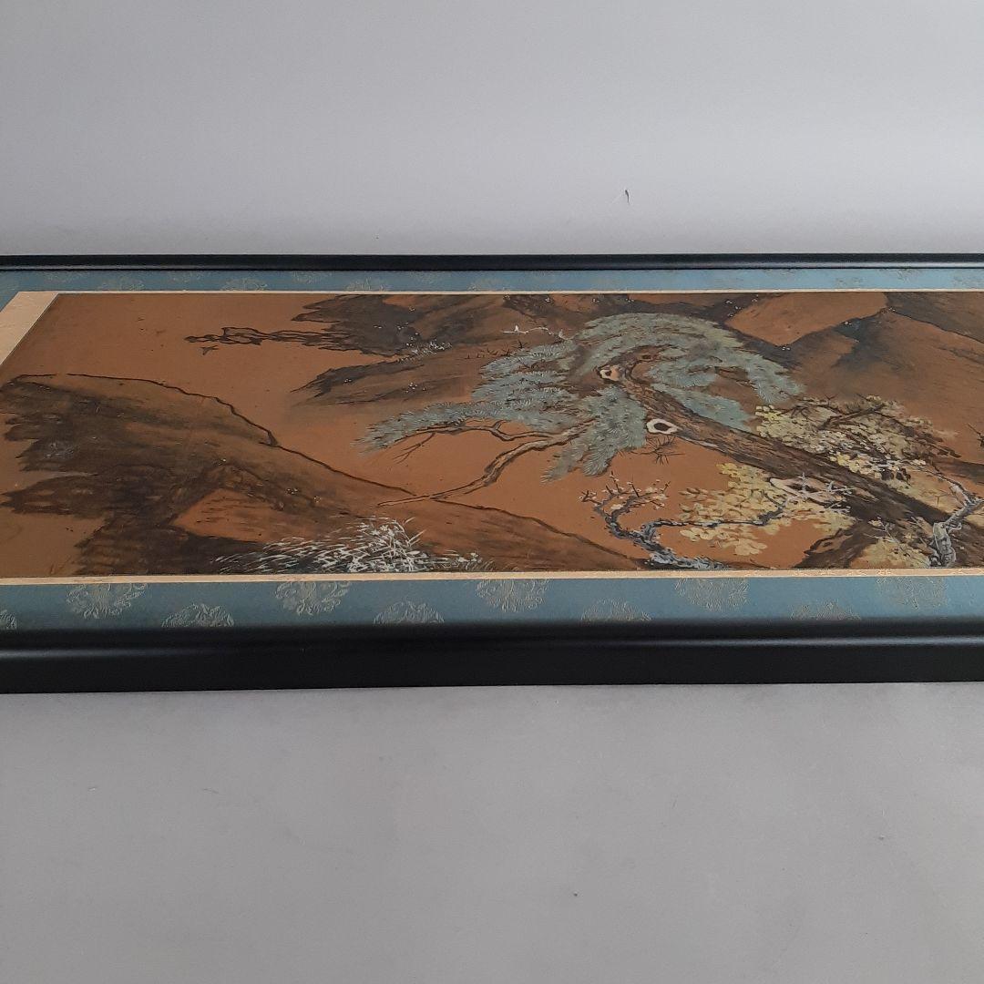 No4613 扁額装　春擧　松梅図　肉筆紙本　紙箱入り　日本画　古美術　送料無料