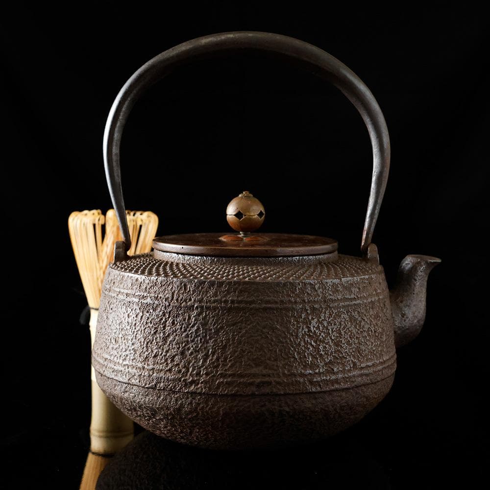 南部鉄器 鉄瓶 銅蓋 霰 岩肌 煎茶道具 黄布