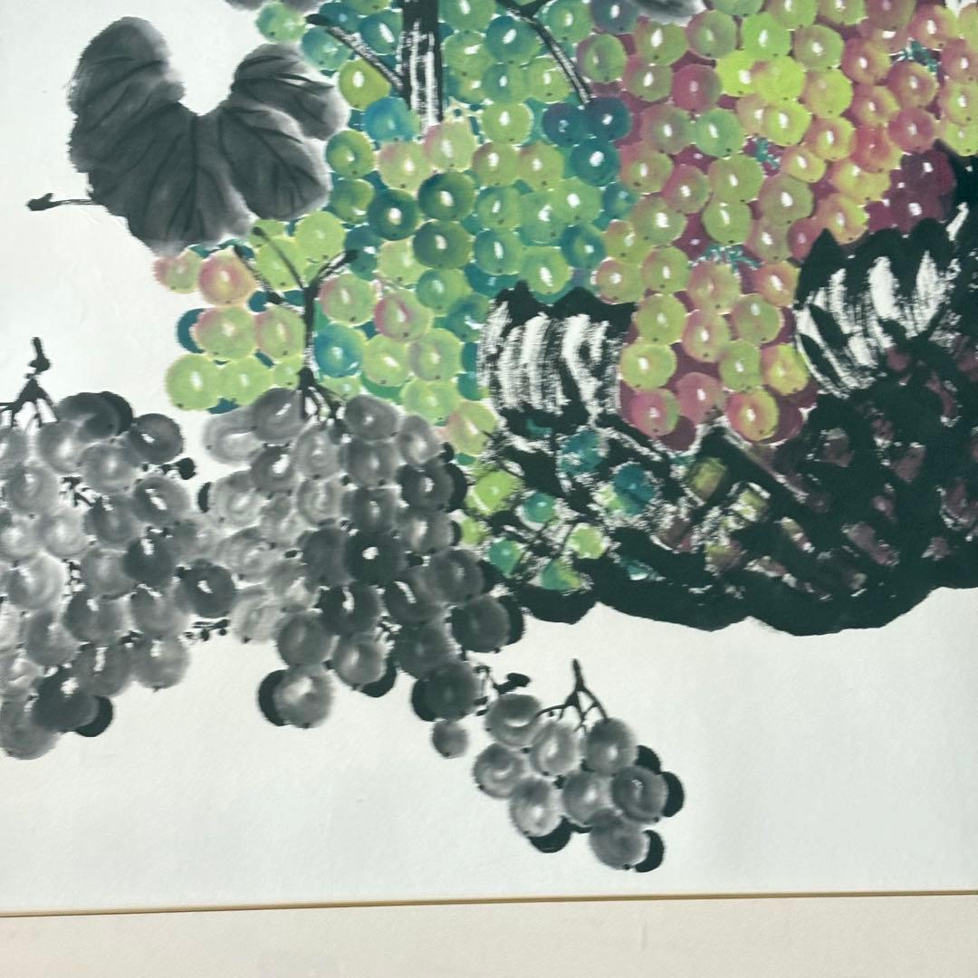 中国画 葡萄図 額装 水墨画 中国書画 中国美術 J