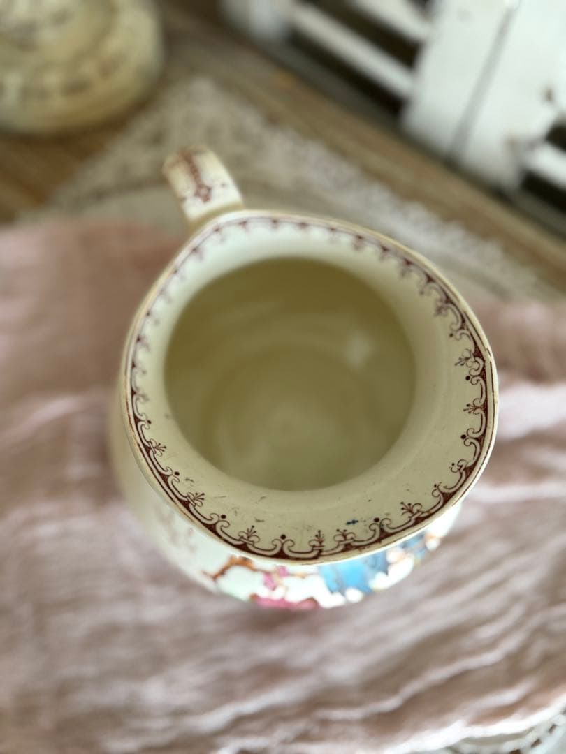 フランスアンティーク陶器リュネビィル激レアMeangeピッチャーとベイスン美品