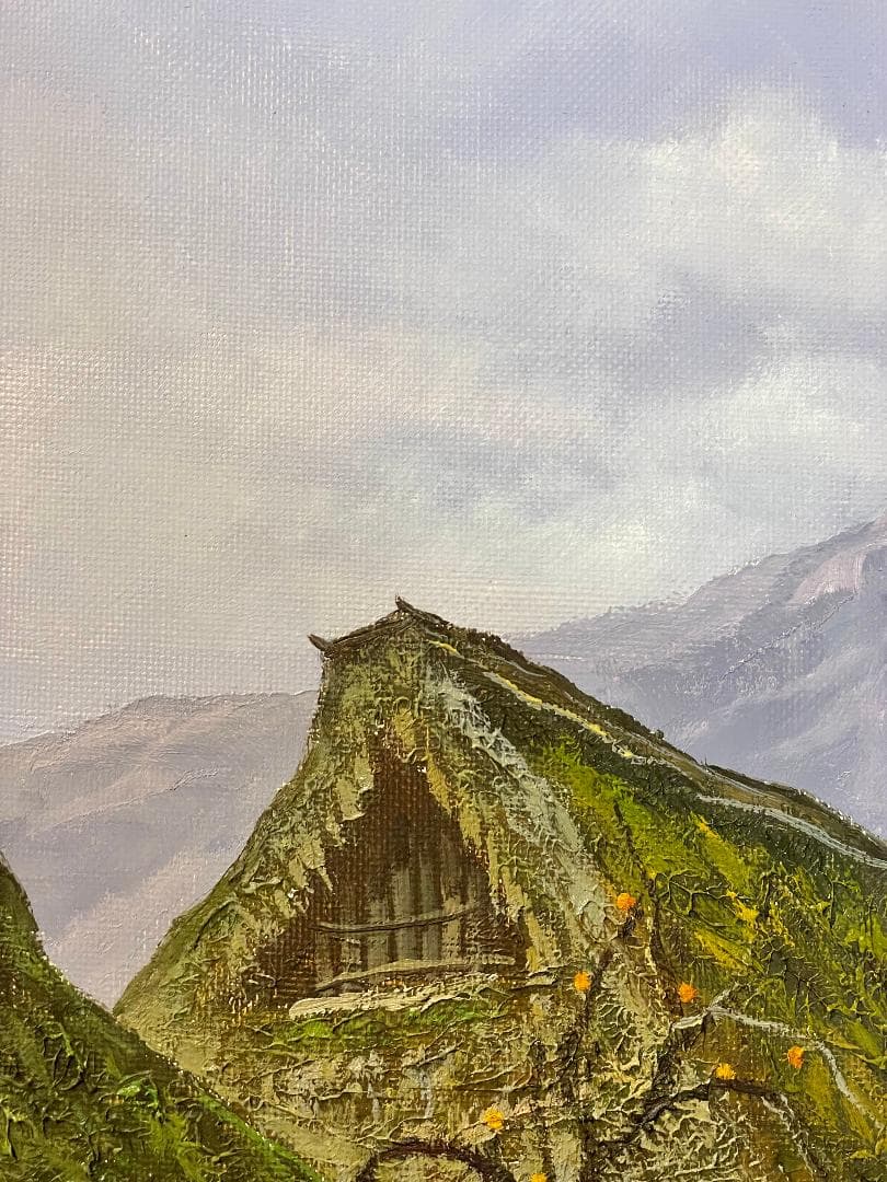 「真作」猿渡一根『秋色の民家』 風景画　油彩画　額装　サイン有り　F10号