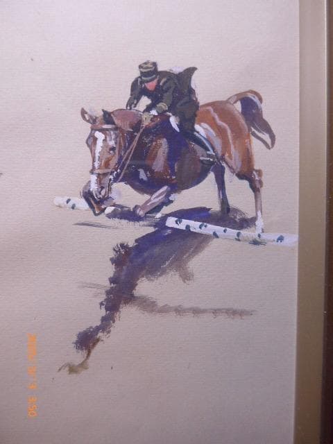 肉筆　フランスで著名な挿絵画家　ラモットの、乗馬のグアッシュ画です。緻密な絵です