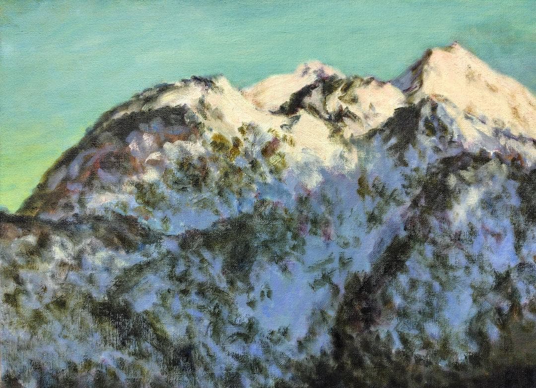 「厳冬の朝陽」2005 F15 絵画 油絵 油彩画 燧ヶ岳 尾瀬ヶ原