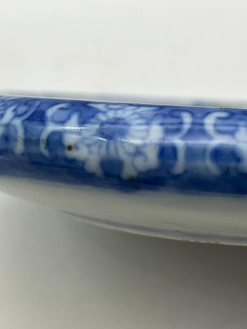 秋田焼　手描き染付山水画盛り鉢(B-47)