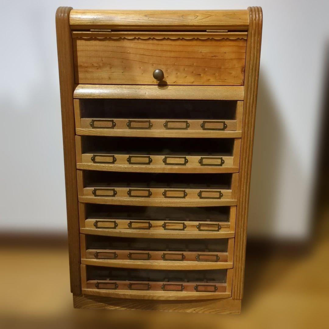 糸ケース陳列　ミシン糸　木製引き出　みや古染アンティーク