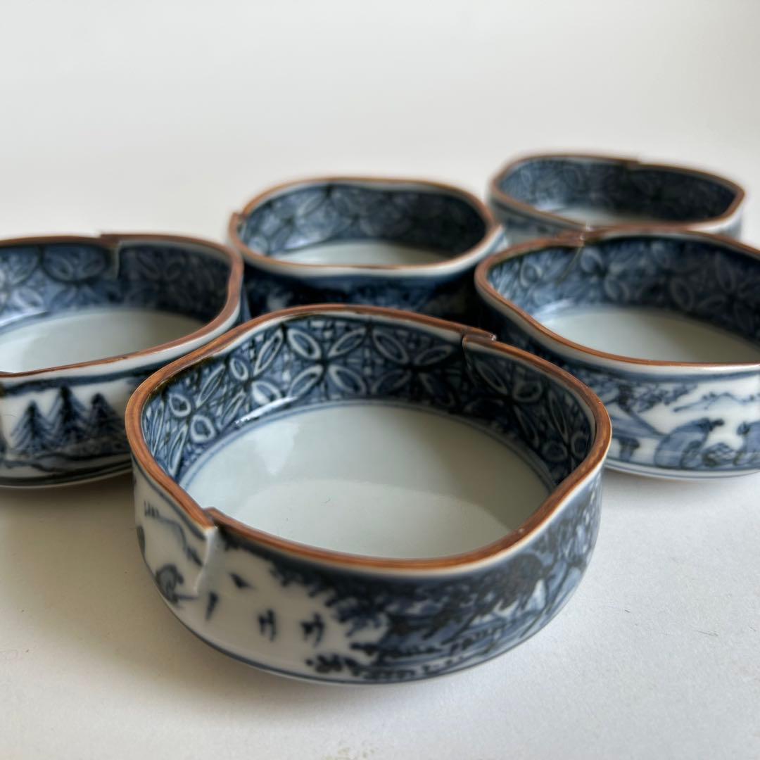 【未使用】清水焼 向付 陶器 染付 中鉢 小鉢 セット 5客揃い