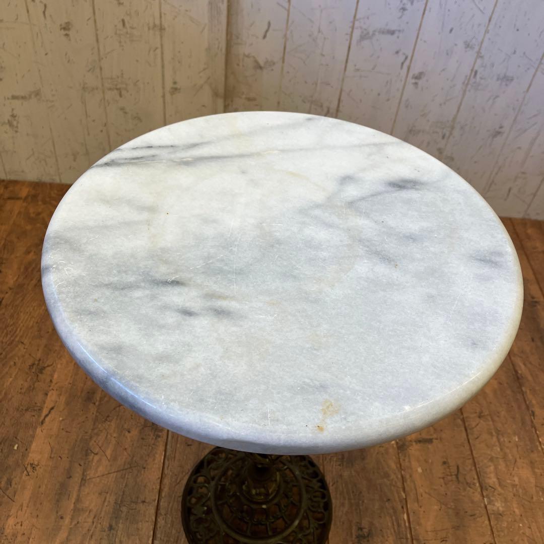 アンティーク 真鍮カフェテーブル サイドテーブル 花台 大理石 アイアン 小形