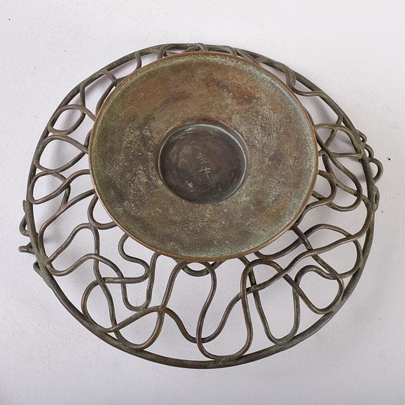 金工師　加茂霊峰造　蝋型鋳銅　果物器　盛器　共箱　M　R8054