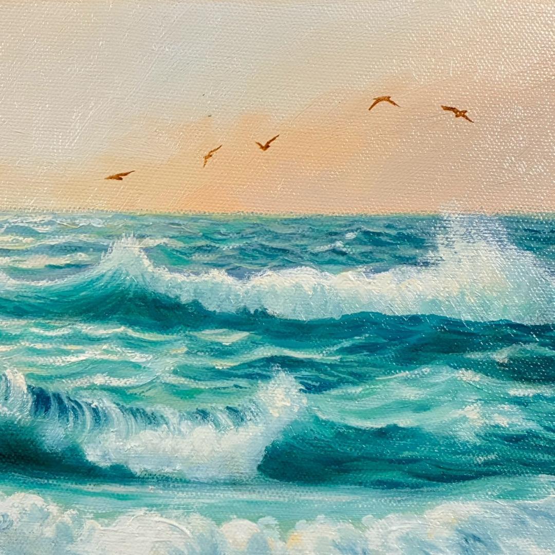 美品 矢部明「海日」油彩画 油絵 直筆サイン入り 高島屋取扱作品 定価10万円