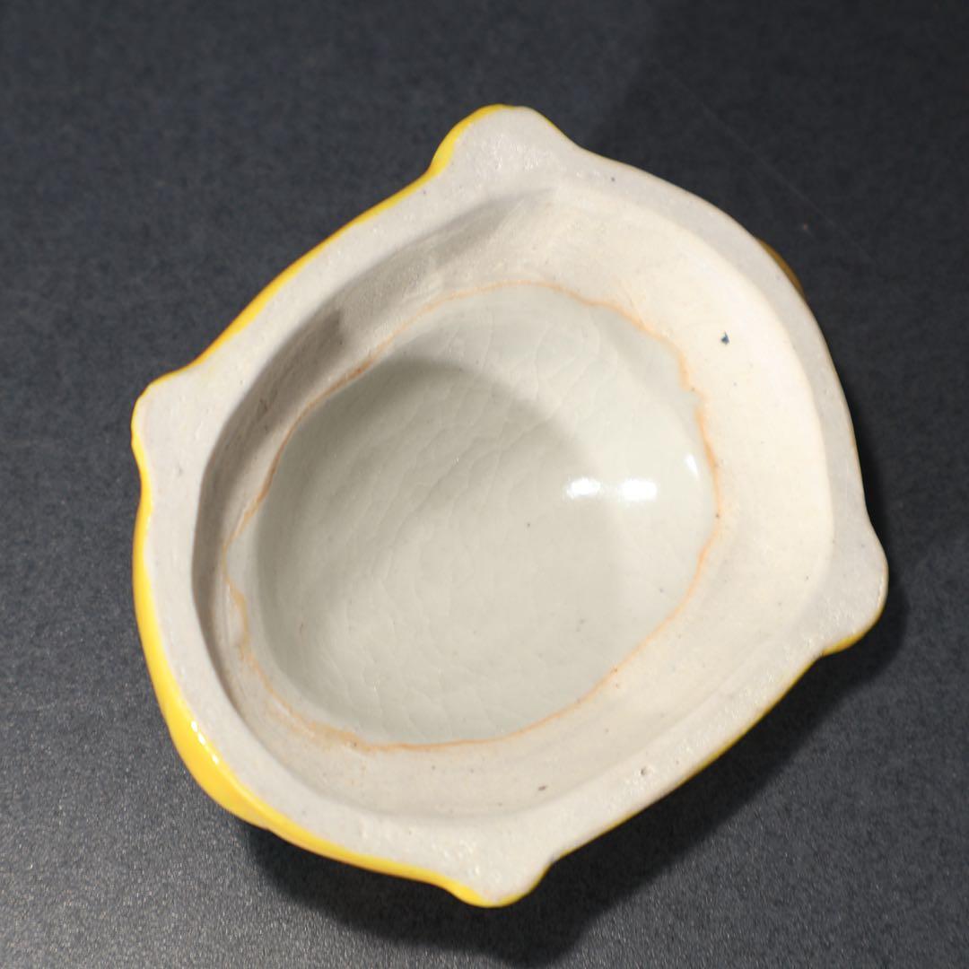 【茶道具】香合　亀　黄交趾　真清水蔵六　共箱　R1569ダN