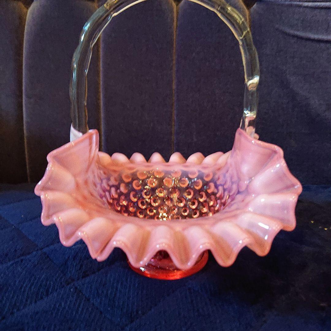 Big横幅約20cmフェントン、グランベリーオパールセントガラス、バスケット