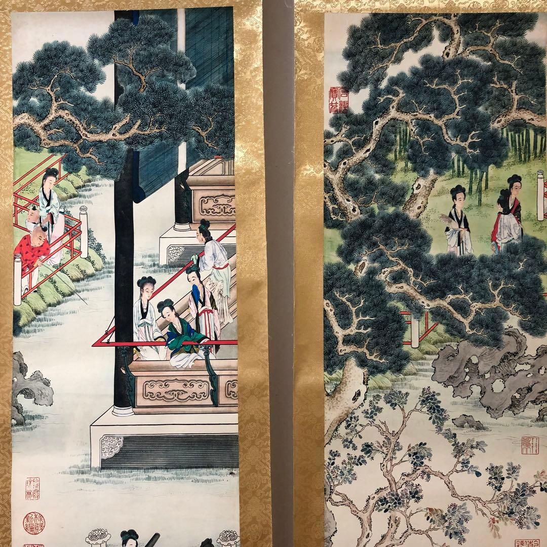 蔵出し 美術　高級品絵　巻き絵　大名家　唐寅　唐伯虎　旧蔵　掛け軸　4本セット