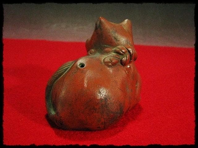 古備前 猫 水滴 ねこ ネコ 水注 朱泥 書道具 文房具 時代箱 kc304