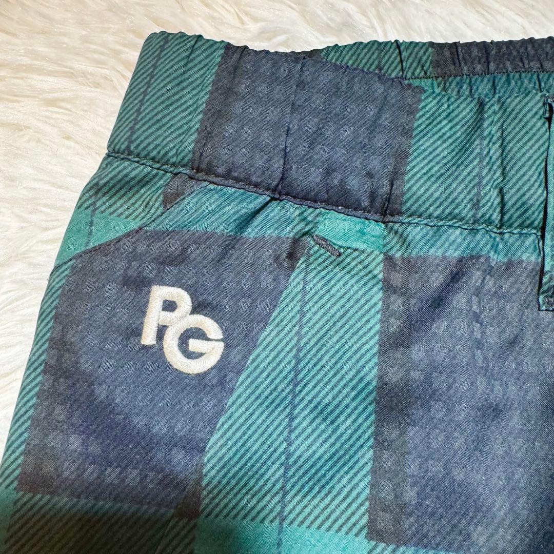 未使用級 パーリーゲイツ チェック柄 蓄熱 裏起毛 ナイロンパンツ リング付 L