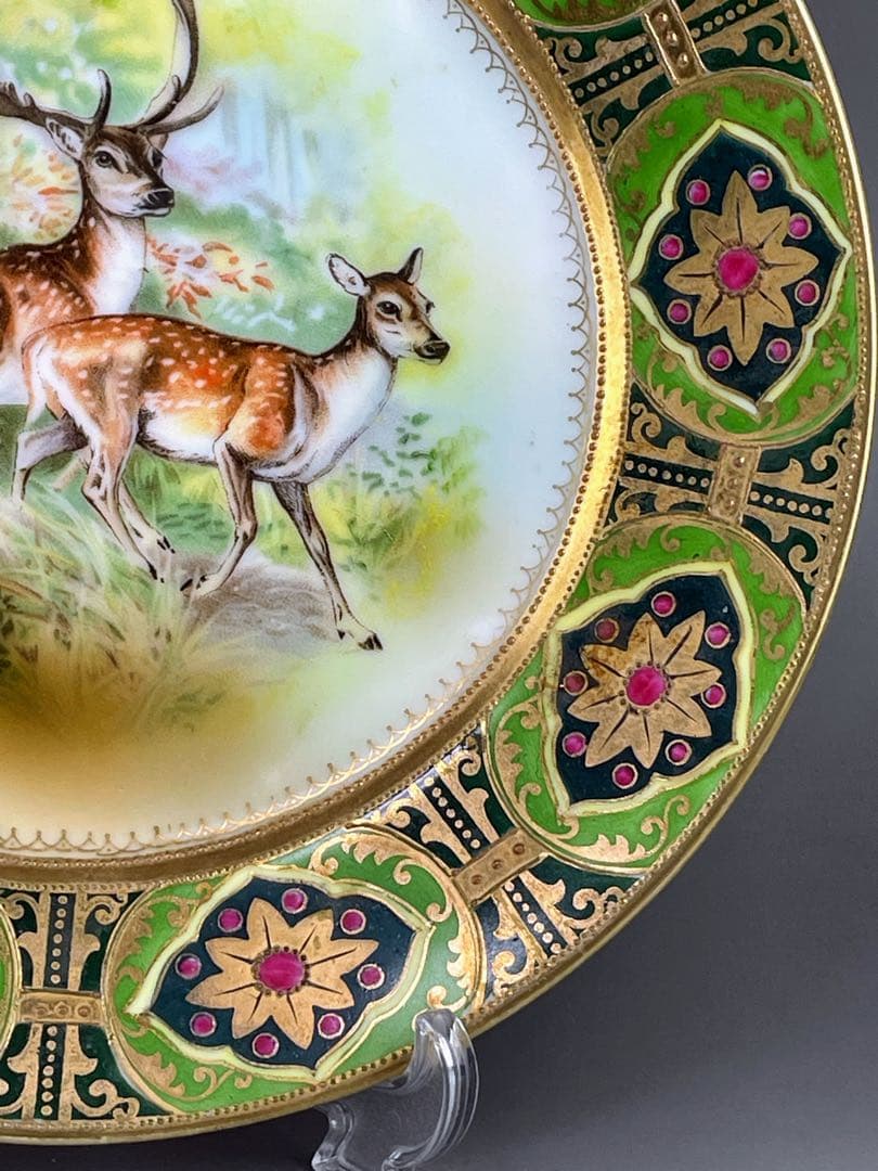 【大型４０cm！】オールドノリタケ 鹿紋 金盛り 大皿 プレートセット