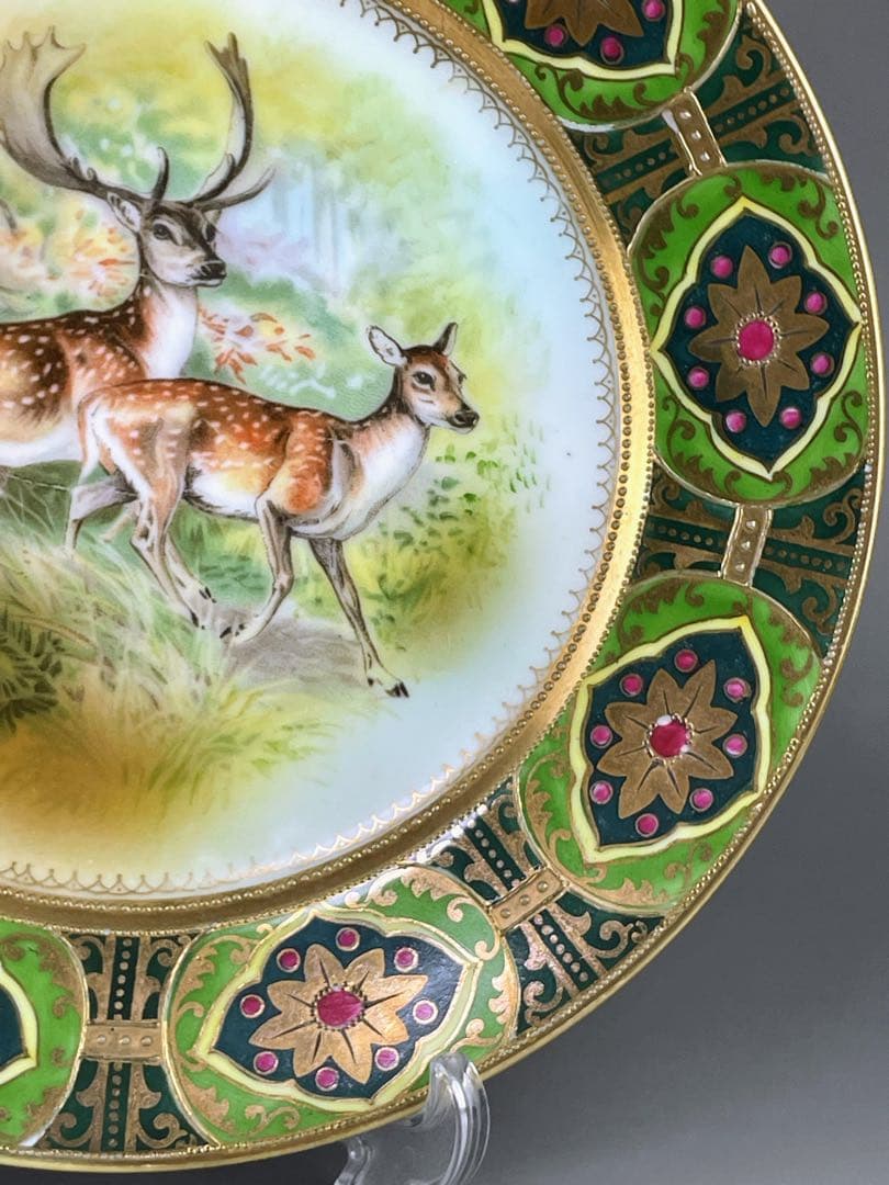 【大型４０cm！】オールドノリタケ 鹿紋 金盛り 大皿 プレートセット