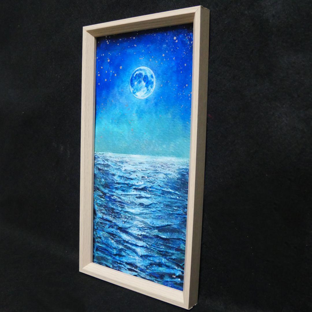 油絵 油彩 油彩画 絵 絵画 長方形ミニ絵画【青い月】