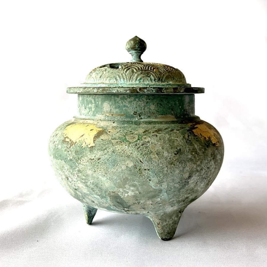 日本香堂 香炉 波千鳥 高岡銅器 銅製 金彩 緑青 古色仕上げ 仏具 茶道具