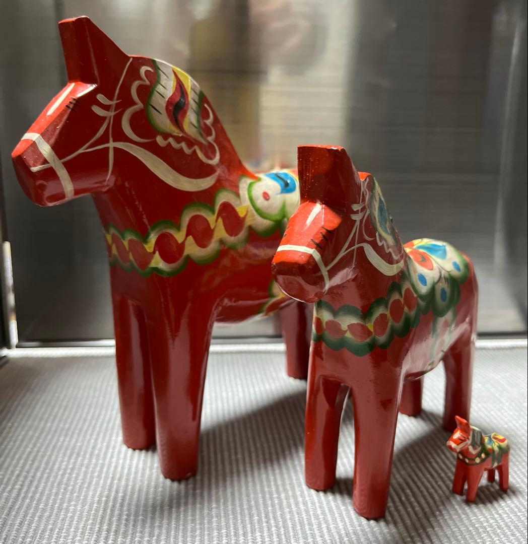スウェーデン 郷土玩具 木製 ダーラナホース セット 大中小 3頭　赤
