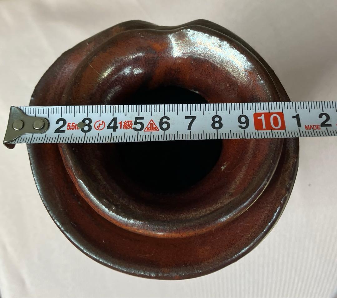 小石原善窯　焦茶花瓶　茶道具荷物より　変形