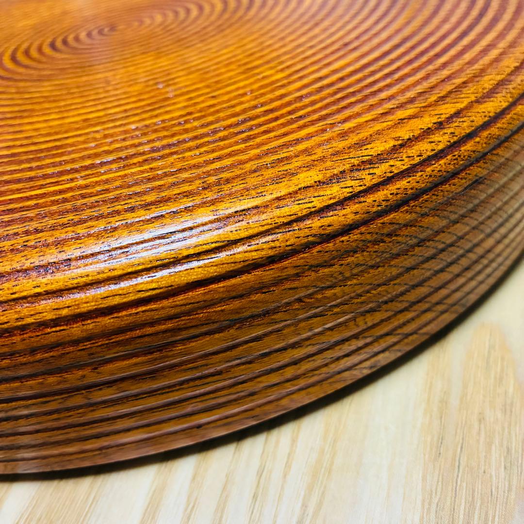 【高級】天然木くり抜き 丸盆 2枚セット 千筋挽き 菊紋 29cm 1.7万/枚