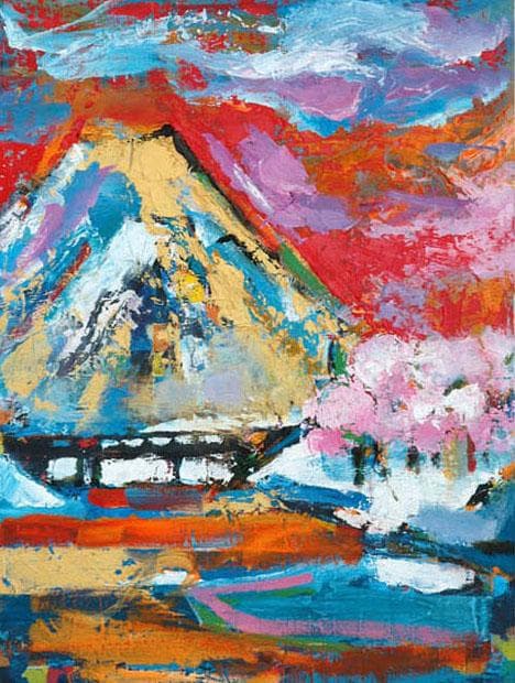 油絵 菅家令子 絵 絵画 インテリア 額付(白) uF6-111109 富士山