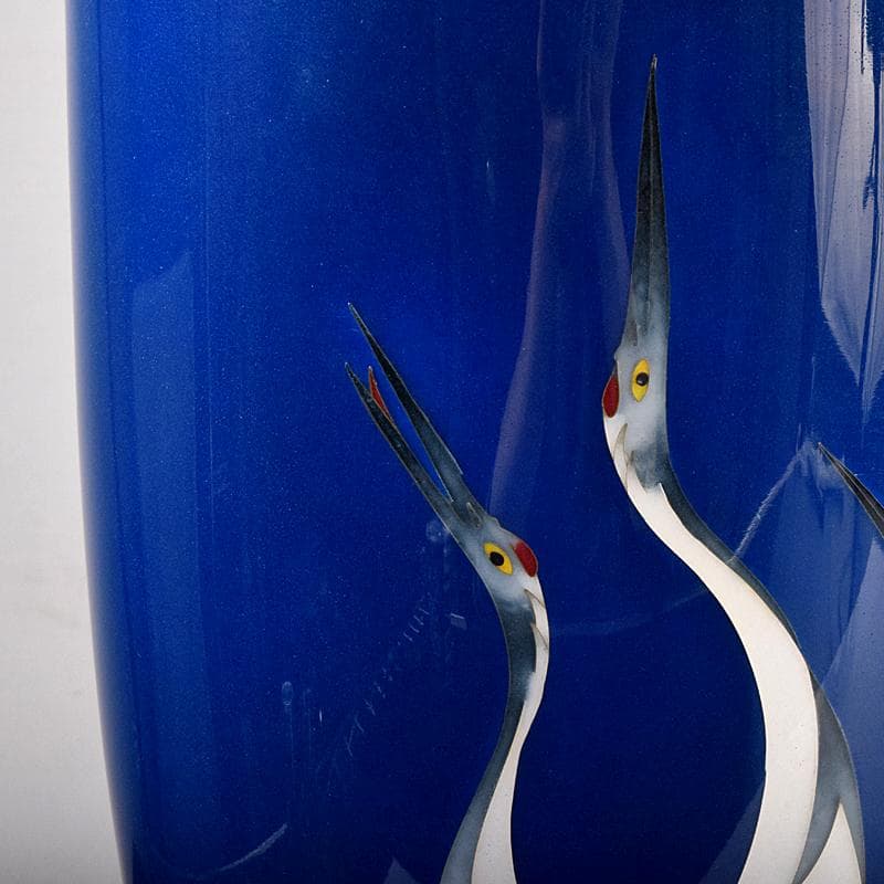 七宝焼　鶴文　花瓶　時代箱付　M　R8883B