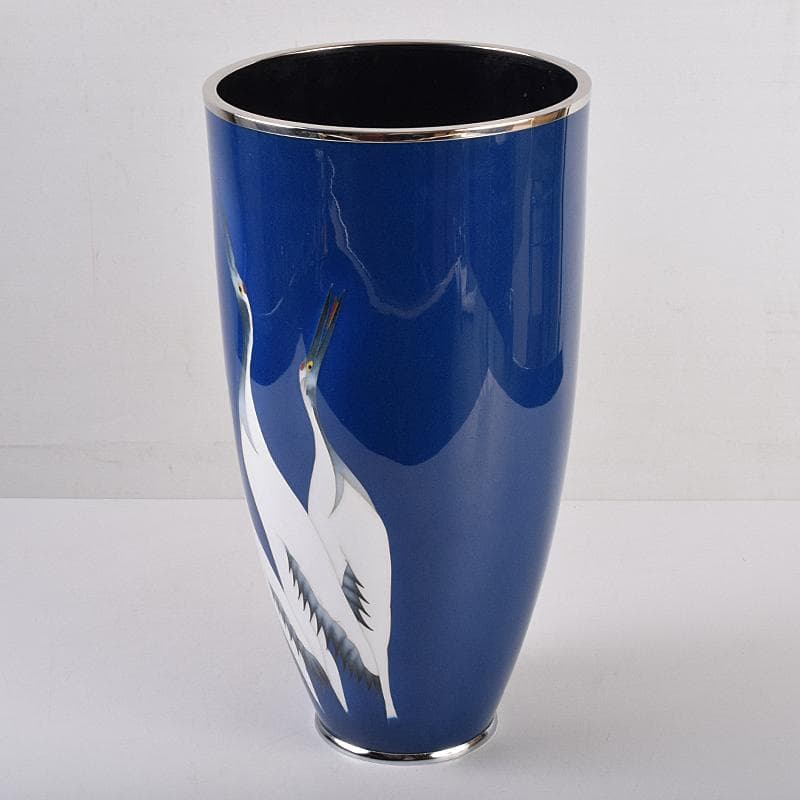 七宝焼　鶴文　花瓶　時代箱付　M　R8883B