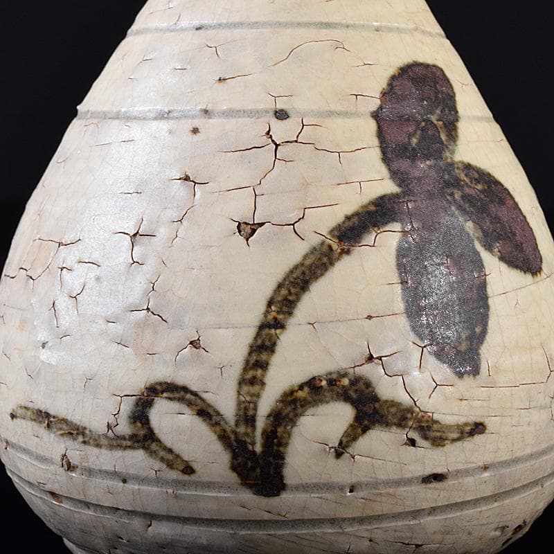 朝鮮美術　李朝　鶏龍山　鉄絵　花文　徳利　V　R8001