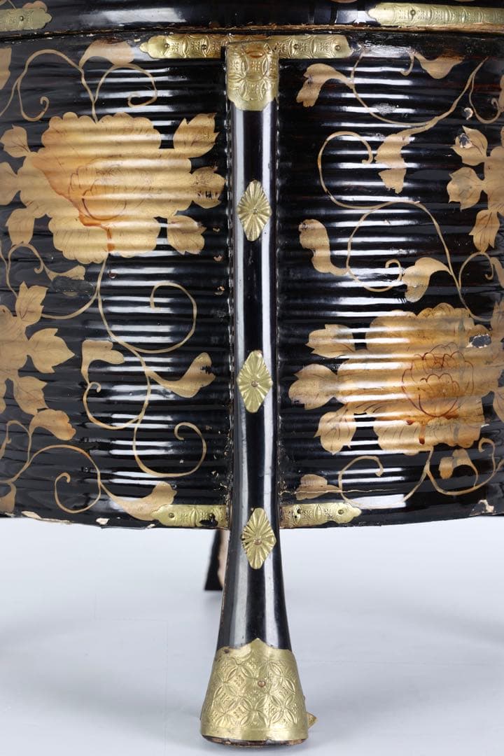 江戸後期〜明治期 黒漆塗 金蒔絵牡丹唐草文 行器 ほかい 婚礼道具 骨董 古美術