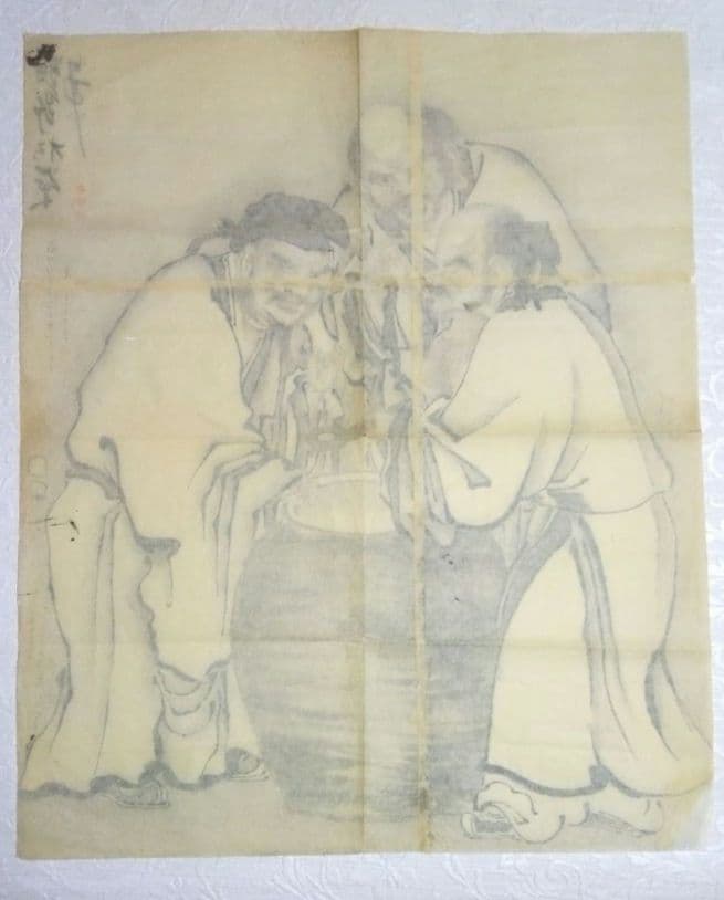 模写狩野松榮画、聖吸酸圖下絵、紙本三枚繋ぎ、