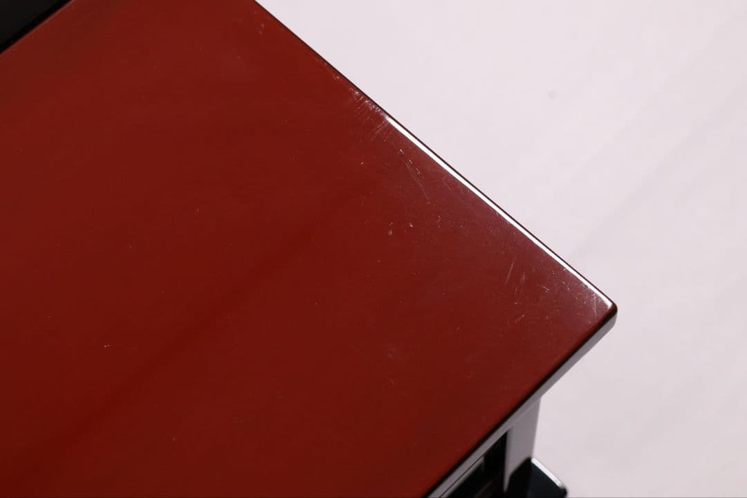 漆芸 二段卓 黒塗 うるみ塗 木製 錫覆輪 54.2cm 花台 古道具【MB58