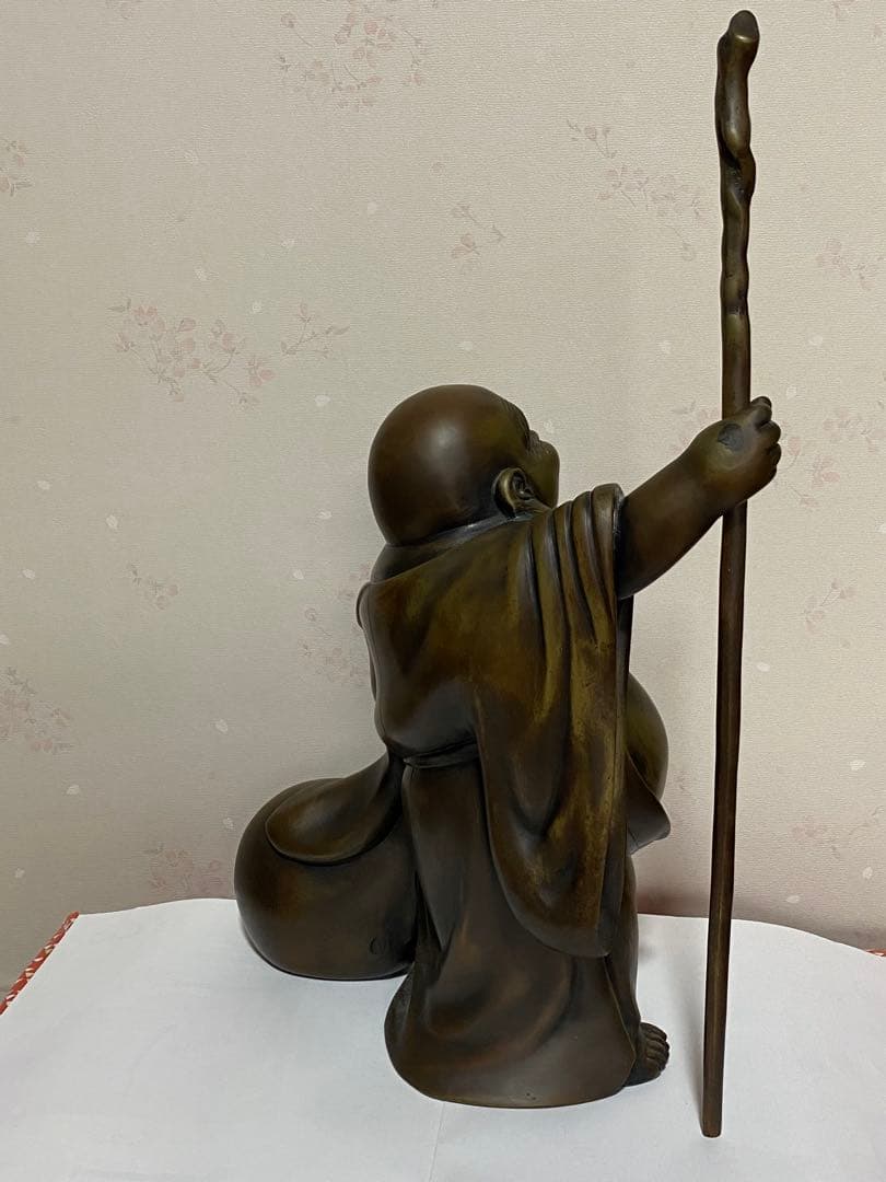 ♦️銅器 布袋様立像 置物飾り 高岡銅器？中国 真鍮製 高さ45.3cm 骨董品