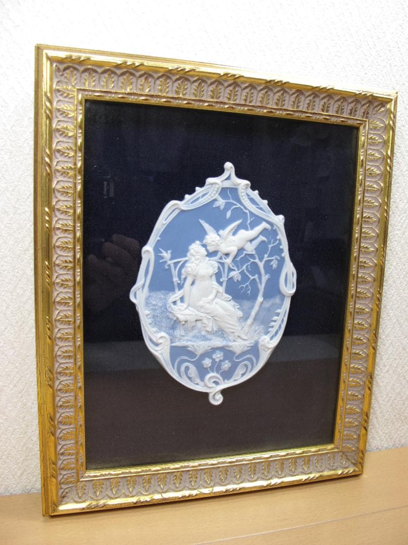 陶板画 カメオ 天使と美女 細密細工