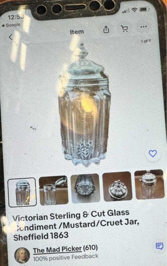 ヴィクトリアンシルバーリング＆カッティングガラスジャー調味料等入れ